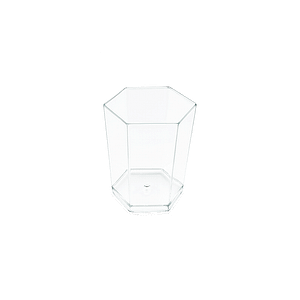 Verrine hexagonale 5 cl en polystyrène cristal transparent, idéale pour amuse-bouches, desserts et buffets traiteur