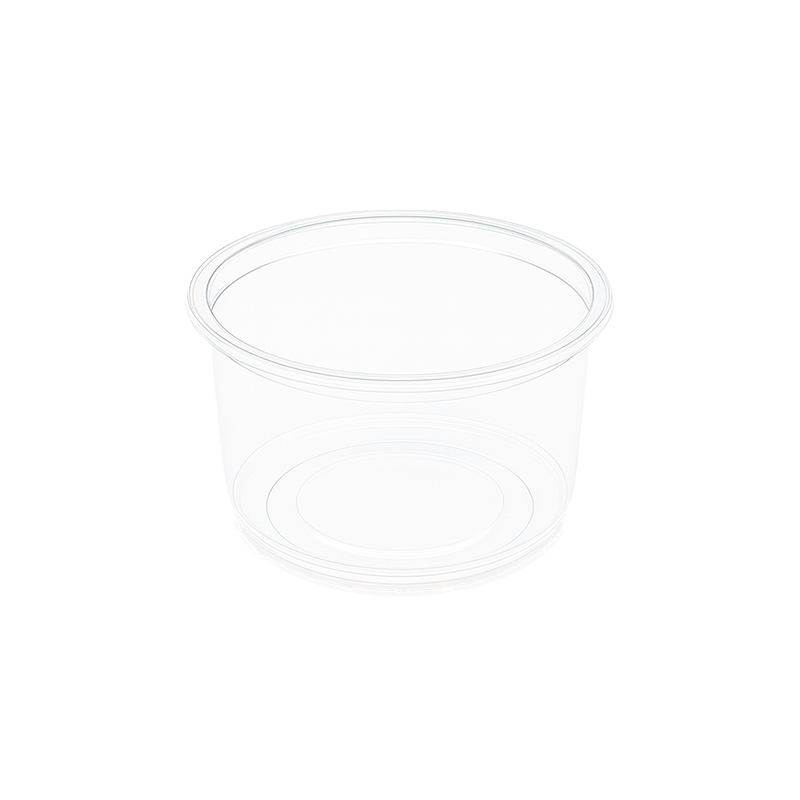 Pot alimentaire TUSIPACK en PET cristal 450 ml transparent, conçu pour salades individuelles, plats froids, desserts ou fruits frais, emballage robuste et recyclable, idéal pour la restauration rapide et la vente à emporter.