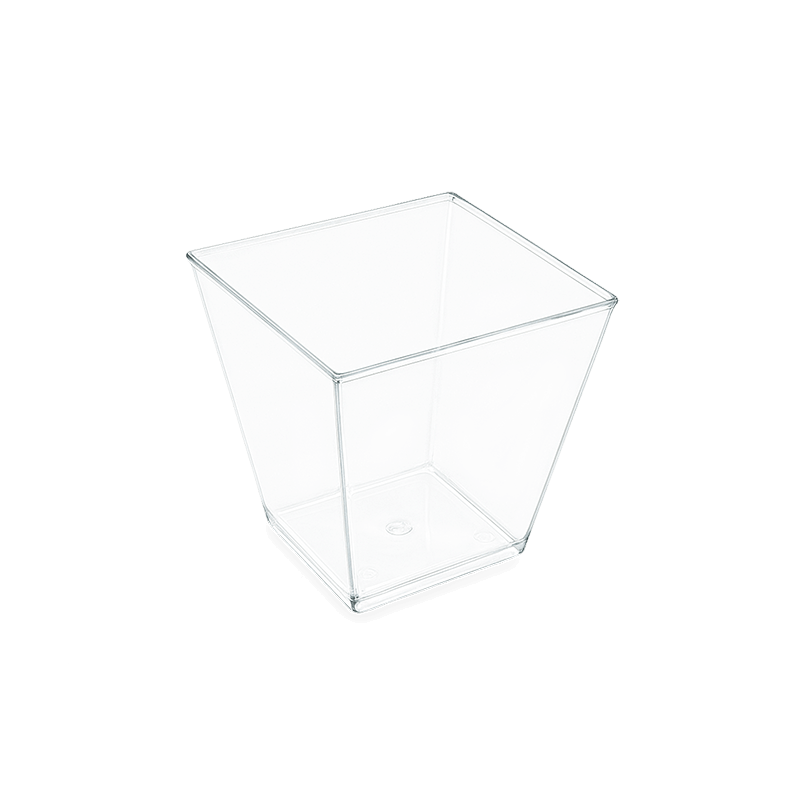 Verrine pyramidale en polystyrène Cristal 12 cl, idéale pour desserts, apéritifs, buffets et présentations culinaires