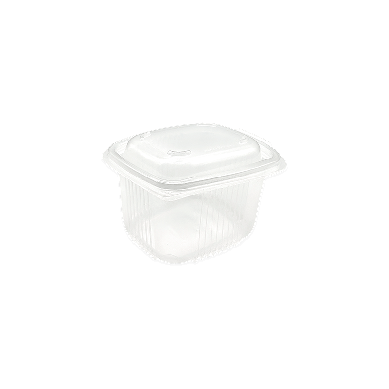 Boîte en plastique transparent avec couvercle à charnière, capacité 375ml, fabriquée en polypropylène (PP), idéale pour stocker aliments et portions individuelles